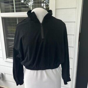 Lulus Crop Pullover Women's XL Black Zip Cotton Casual Athleisure Active